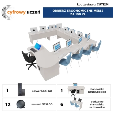 Pracownia Terminalowa AI Ultra Silence NEXINEO 12 stanowiska + komplet mebli ergonomicznych z krzesłami za 100 zł