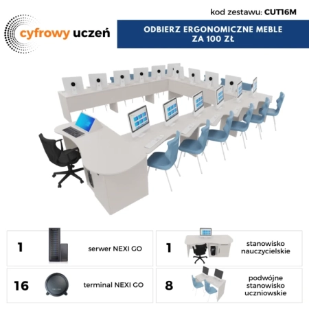 Pracownia Terminalowa AI Ultra Silence NEXINEO 16 stanowiska + komplet mebli ergonomicznych z krzesłami za 100 zł