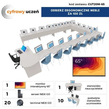 Pracownia Terminalowa AI Ultra Silence NEXINEO 20 stanowisk + monitor interaktywny 65″ + komplet mebli ergonomicznych z krzesłami za 100 zł