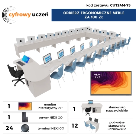 Pracownia Terminalowa AI Ultra Silence PERFORMANCE NEXINEO 24 stanowiska + monitor interaktywny 75″ + komplet mebli ergonomicznych z krzesłami za 100